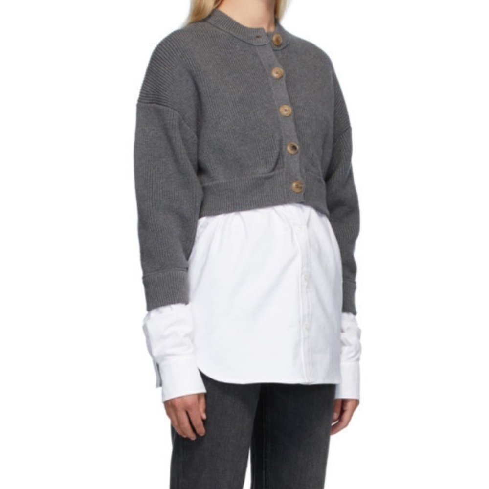 Alexander Wang Bilayer Crew Neck Oxford Cardian Sweater - Picture 5 of 11